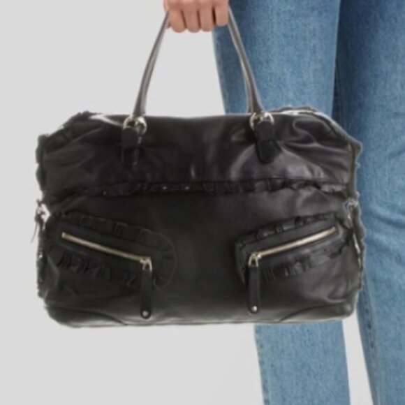 Gucci Handbags - Authentic GUCCI Handbag Black Calfskin Leather Ruffles Sabrina Boston EUC